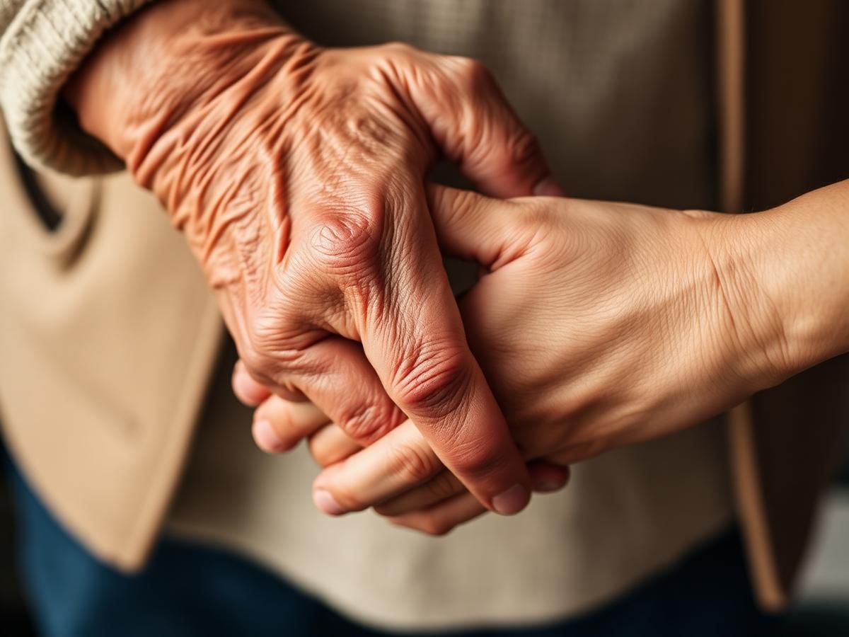 Two hands clasped together — a younger and an older hand